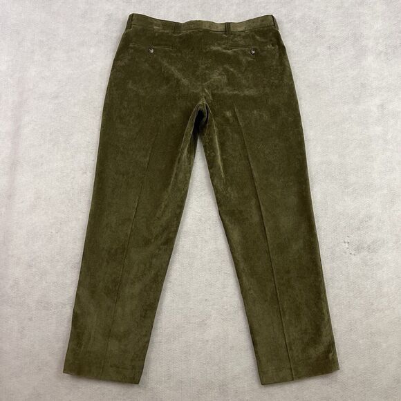 Alan Flusser Corduroy Pants Mens 38X32 Green Straight Leg Flat Front Trousers - Picture 5 of 12